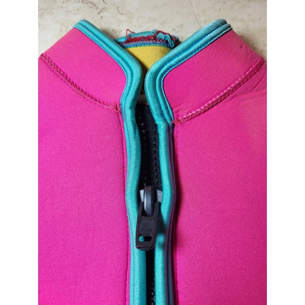 Dacor Diving Wetsuit Long Sleeve‎ Zip Front Black Pink Teal Girls Size Large
